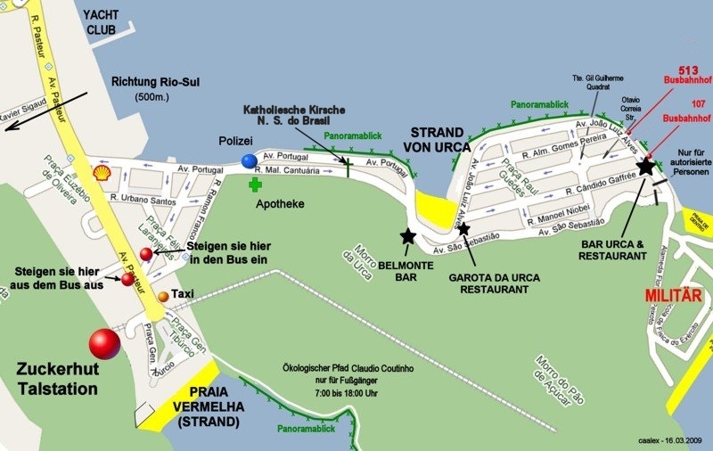 Urca und Praia Vermelha Touristische Straßenkarte